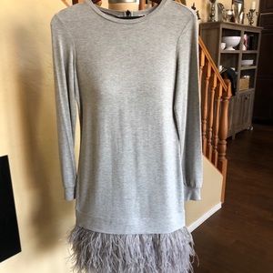 Haute Hippie gray feathered long-sleeve dress